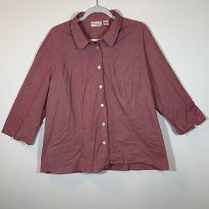 Elisabeth by Liz Claiborne Women's Red Checked  3/4 Sleeve Blouse Size 20